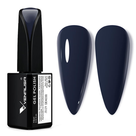 Picture of VENALISA 15ml Dark Blue Gel Nail Polish, Midnight Navy Blue Gel Polish Deep Blue Color Spring Summer Soak Off UV LED Nail Gel Polish Nail Art Starter Manicure Salon DIY at Home, 0.53 OZ