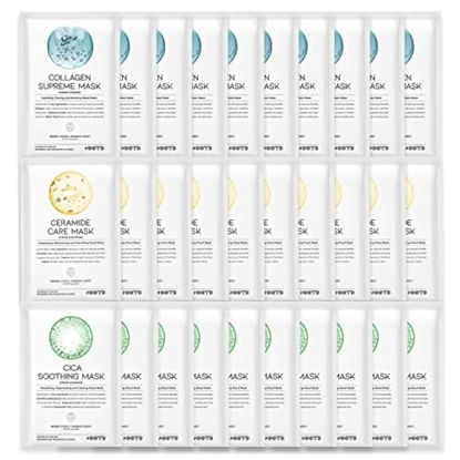 Picture of #OOTD Hydrating Soothing Sheet Masks Gift Set for Skincare, Korean Vegan Sheet Mask for Dry, Sensitive Skin, Calming, Smoothing, Brightening, Collagen, Ceramide, Cica, Hyaluronic Acid 30EA