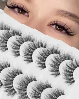 Picture of Onlyall False Eyelashes Natural Lashes Wispy Lashes Natural Look False Eyelashes Natural Flared Eyelashes False Eye Lashes Fluffy Lashes 7 Pairs A28