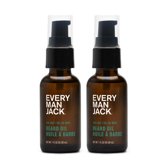 Picture of Every Man Jack Mens Beard Oil - Subtle Sea Salt Fragrance - Deeply Moisturizes and Softens Your Beard and Adds a Natural Shine - Naturally Derived with Shea Butter and Coconut Oil - 1 fl oz (2 Pack)