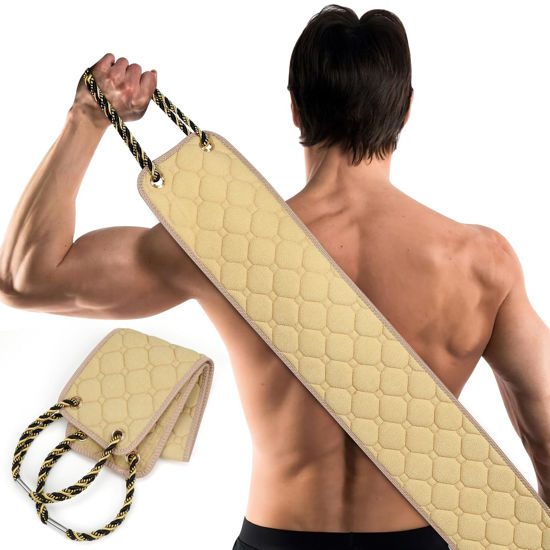 Picture of Exfoliating Back Scrubber with Handles, 39 Inch Double-Sided Back Exfoliator Body Scrub Towel, Exfoliating Washcloth Bath Tool for Use in Shower, Back Washer to Deep Clean Your Skin for Men & Women
