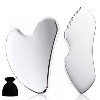 Picture of ALOYGUZ Stainless Steel Gua Sha Set Face Massager Metal Gua Sha Facial Tools Body Lymphatic Drainage Massager Face Guasha Face Sculpting Tool Skin Care Set Gifts for Women for Christmas