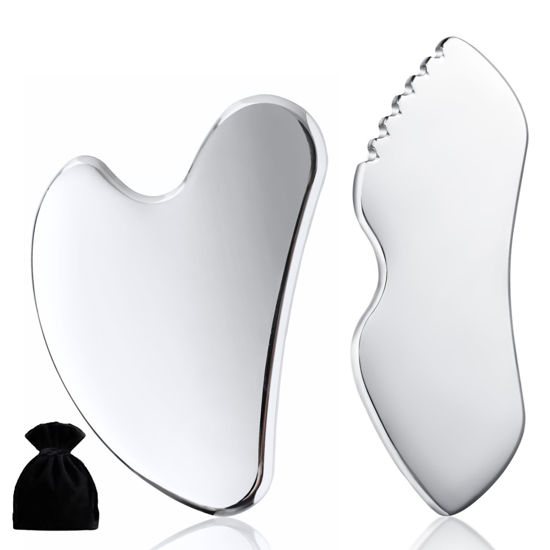 Picture of ALOYGUZ Stainless Steel Gua Sha Set Face Massager Metal Gua Sha Facial Tools Body Lymphatic Drainage Massager Face Guasha Face Sculpting Tool Skin Care Set Gifts for Women for Christmas