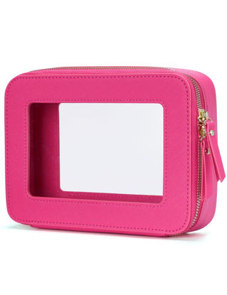 Picture of Popvibe Clear Makeup Bag Travel Cosmetic Case Transparent Toiletry Bag with Zipper, Portable Make Up Organizer Traveling Compact Car Bag for Essentials, Hotpink, Medium