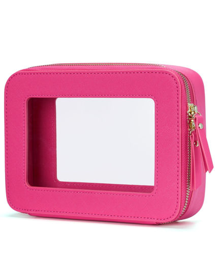 Picture of Popvibe Clear Makeup Bag Travel Cosmetic Case Transparent Toiletry Bag with Zipper, Portable Make Up Organizer Traveling Compact Car Bag for Essentials, Hotpink, Medium