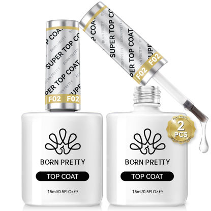 Picture of Born Pretty Super Top Gel, High Gloss Shiny Long Lasting Top Gel Polish, Glossy Clear Soak Off U V & Nail Lamp Gel Nails DIY Top Gel Coat 15ml 2pcs