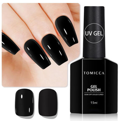 Picture of TOMICCA Black Gel Nail Polish, 15ml Black Nail Polish Fast Dry, Long Lasting Soak Off UV Black Gel Polish Color French Manicure Nail Art