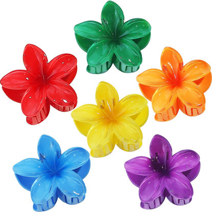 Picture of Sisiaipu Hawaiian Plumeria Hair Accessories - 6 Pack Large Claw Clips for Thick and Thin Hair, Beach Tropical Hair Clips for Women and Girls