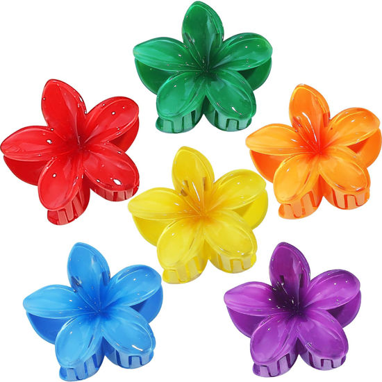 Picture of Sisiaipu Hawaiian Plumeria Hair Accessories - 6 Pack Large Claw Clips for Thick and Thin Hair, Beach Tropical Hair Clips for Women and Girls