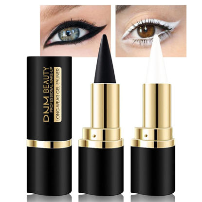 Picture of evpct 2Pcs Black White Gel Eyeliner Pencils Eye Black Face Paint Stick Lipstick Halloween Makeup Set Waterproof Smudge Proof Liquid Eyeliner Pen Crayon Smokey Eye delineador de ojos contra el agua