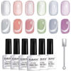 Picture of RARJSM Moonlight Cat Eye Gel Nail Polish Set 6 Pcs Smoothie Ceramic Glitter Shimmer Grape Purple Silver White Blue Green Pink Velvet Mirror Cateye Gel Polish with Magnetic Stick UV LED Curing Require