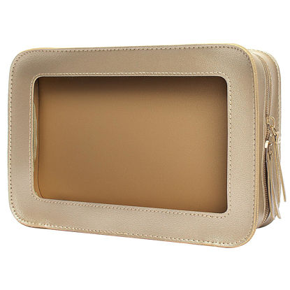 Picture of LETGO Clear Makeup Bags, TSA Approved Toiletry Bag with Zipper, Clear Makeup Organizer Fit Carry-on Travel Essentials,Clear Cosmetic Bags for Women Men (C-Gold)