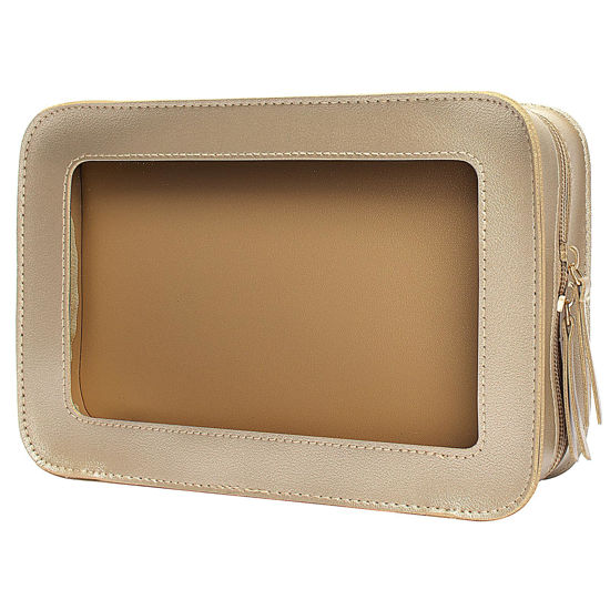 Picture of LETGO Clear Makeup Bags, TSA Approved Toiletry Bag with Zipper, Clear Makeup Organizer Fit Carry-on Travel Essentials,Clear Cosmetic Bags for Women Men (C-Gold)