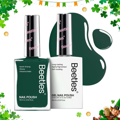 Picture of Beetles Gel Nail Green 2Pcs 15ml Gel Polish and Fast Dry Nail Polish Forest Green Collection Air-Drying & Long Lasting Nail Polish and Soak Off Uv Led Gel Art Effect for Nail Salon DIY Manicure