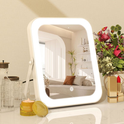 Picture of ROLOVE 8"x10" Lighted Vanity Mirror, Makeup Mirror with Light, Dimmable Touch Screen, Portable Travel Mirror with U-Shaped Bracket, Cosmetic Mirror with Lights for Makeup Desk ＆ Dressing Room