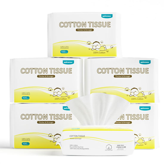 Picture of Winner 100% USA Cotton Dry Wipes, 600 Count Ultra Soft Face Towels, Wet and Dry Use, Unscented and Hypoallergenic, Baby Necessities for Diaper Changes, Meals, and On-the-go Cleanup