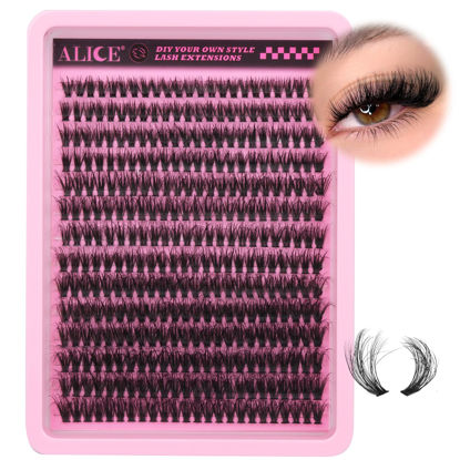 Picture of ALICE 336pcs Lash Clusters Fluffy Thick 60D Cluster Eyelash Extensions DIY Lash Extensions Wispy Faux Mink Individual Lashes Mix 10-18mm Long Eyelash Clusters