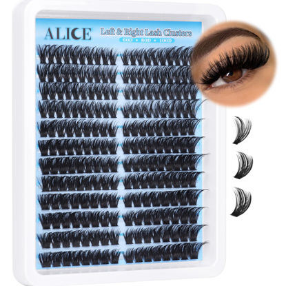 Picture of ALICE Fluffy Cluster Eyelash Extensions Thick Volume Left & Right Lash Clusters Lash Extensions Wispy 60D+80D+100D Eyelash Clusters 3D Cat Eye C Curl Individual Lashes