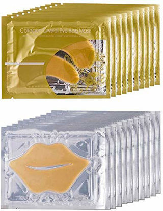 Picture of Theshiry 10 Pairs Collagen Crystal Eye Mask and 10 Pcs Collagen Crystal Lip Mask, Anti Aging Eye and Lip Mask, Collagen Crystal Mask Set (Gold)