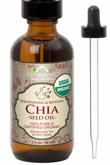 Picture of US Organic Chia Seed Oil, Certified Organic, Pure & Natural, Cold Pressed Virgin, Unrefined, Sourced from Paraguay, in Amber Glass Bottle w/Glass Eyedropper for Easy Application (2 oz (56 ml))