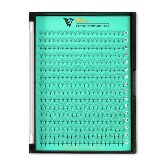 Picture of VAVALASH Premade Fans Eyelash Extensions 320 Fans 5D 6D 8D 10D 12D 0.05 0.07 Thickness C/D Curl Middle Stem Pointy Base Premade Fans Russian Volume Lash Extensions (320 Fans-6D-0.07-D-8-15mm)