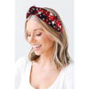 Picture of NVENF Christmas Headband for Women Jeweled Xmas Plaid Headband Embellished Crystal Pearl Knotted Headbands Wide Top Knot Holiday Headband Christmas Hair Accessories Holiday Outfits Gifts (Red)
