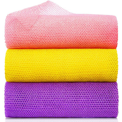Picture of GIGULES 3 Pieces African Net Sponge African Exfoliating Net African Bath Sponge African Scrubbing Long Net Rag African Wash Net Shower Body Scrubber