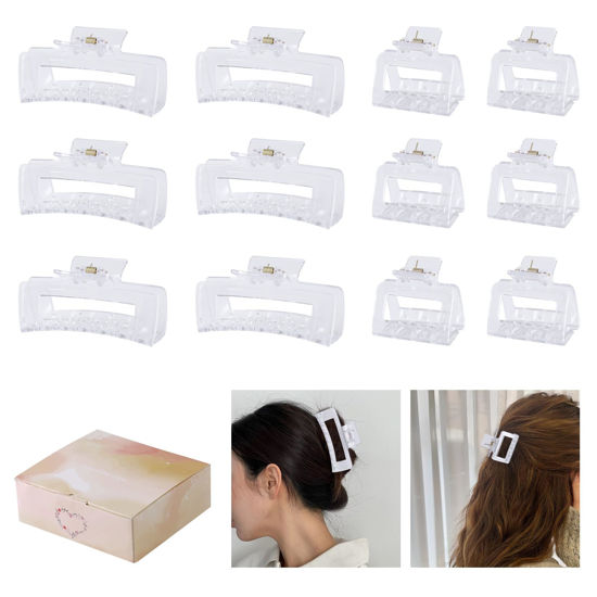 Picture of 12 Pcs Hair Clips Set, Hair Accessories for Women and Girls - 6 Large Claw Clips for Thick Hair, 6 Small Clips for Thin Hair (Clear)
