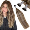 Picture of 24 Inch LAAVOO Blayage Ombre Hair Extensions ITip Real Human Hair Light Brown Mix Platinum Blodne Tip Long Hair Extensions Human Hair for Women 50g/50s