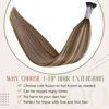 Picture of 24 Inch LAAVOO Blayage Ombre Hair Extensions ITip Real Human Hair Light Brown Mix Platinum Blodne Tip Long Hair Extensions Human Hair for Women 50g/50s