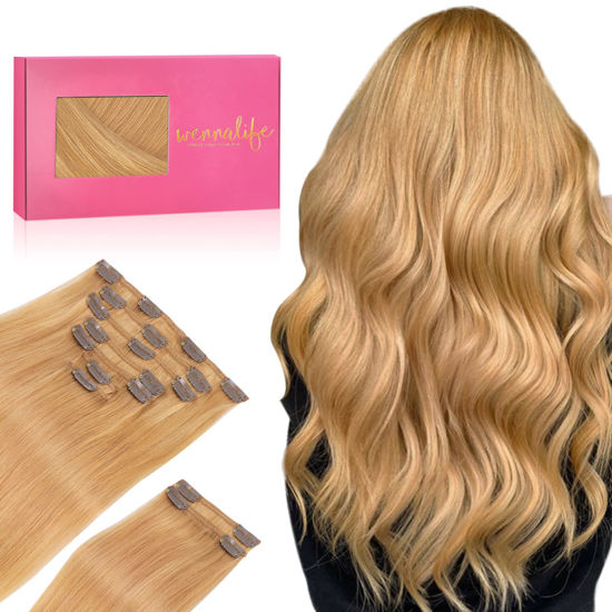 Picture of WENNALIFE Clip in Hair Extensions Real Human Hair, 24 Inch 150g 9pcs Human Hair Extensions Clip In, Strawberry Blonde Hair Extensions Clip In Real Hair Coloured Remy Human Hair Extensions