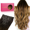 Picture of WENNALIFE Seamless Clip In Hair Extensions, 16 Inch 130g 7pcs Dark Brown to Chestnut Brown and Dirty Blonde Hair Extensions Clip in Human Hair Invisible PU Skin Weft Remy Human Hair Extensions