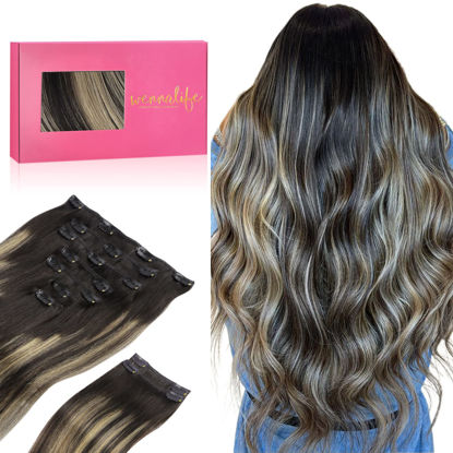 Picture of WENNALIFE Clip in Hair Extensions Real Human Hair, 22 Inch 150g 9pcs Human Hair Extensions Clip In, Balayage Natural Black to Light Blonde Hair Extensions Clip In Real Remy Human Hair