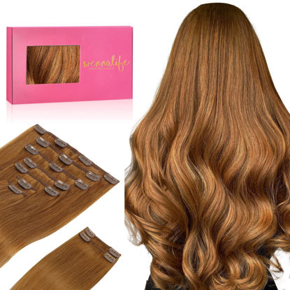 Picture of WENNALIFE Clip in Hair Extensions Real Human Hair, 24 Inch 150g 9pcs Human Hair Extensions Clip In, Auburn Ginger Hair Extensions Clip In Real Hair Coloured Remy Human Hair Extensions
