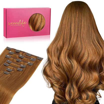 Picture of WENNALIFE Clip in Hair Extensions, 20 Inch 120g 7pcs Clip in Hair Extensions Real Human Hair, Auburn Ginger Human Hair Clip in Extensions Remy Human Hair Extensions Clip Ins Double Weft