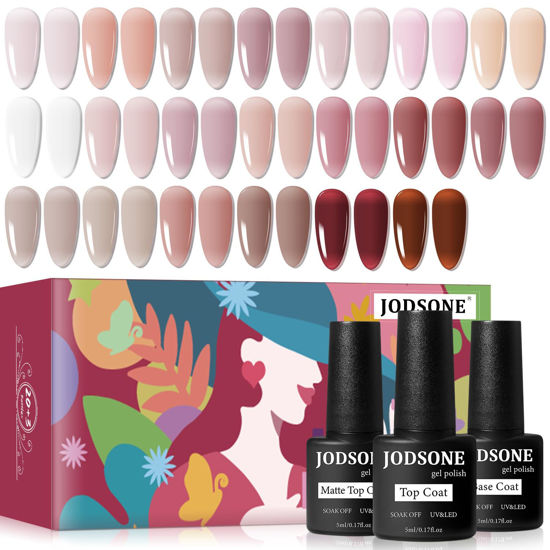 Picture of JODSONE 23PCS Gel Nail Polish Set 20 translucent Jelly Color Natural and Elegant Long Lasting Suitable for Home and Salon