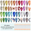 Picture of Fcozpjk 24 Colors Chrome Nail Powder Set Metallic Mirror Effect Gold Silver Pink Chrome Nail Powder White Pearl Iridescent Multi Chrome Powder for Nails Chameleon Rubbing Pigment Manicure Supplies