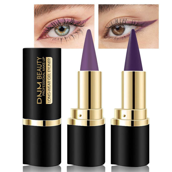 Picture of evpct 2Pcs Light Dark Purple Gel Eyeliner Pencils Eye Black Face Paint Stick Lipstick Halloween Makeup Set Waterproof Smudge Proof Eyeliner Pen Crayon Smokey Eye delineador de ojos contra el agua