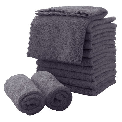 Picture of MOONQUEEN Microfiber Facial Cloths Fast Drying Washcloth 12 Pack - Premium Soft Makeup Remover Cloths - Grey