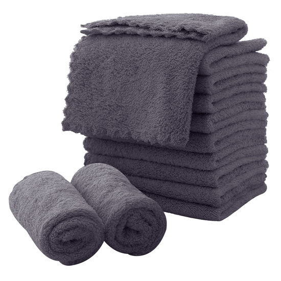 Picture of MOONQUEEN Microfiber Facial Cloths Fast Drying Washcloth 12 Pack - Premium Soft Makeup Remover Cloths - Grey