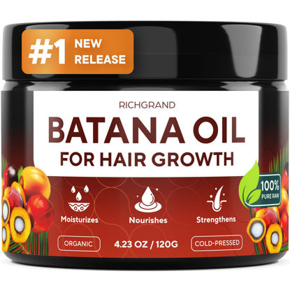 Picture of Batana Oil for Hair Growth - 100% Raw & Organic Dr Sebi Batana Oil - Cold-Pressed & Pure Unrefined Batana Hair Mask for Women & Men - Enhances Hair Thickness, Prevents Loss, Eliminates Split Ends