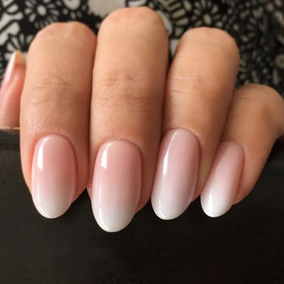 Picture of modelones Short Press on Nails, 32Pcs 16 Sizes Oval Fake Nails Kit Press Ons with Nail Glue, Adhesive Tabs, Nail File, Prep Pad, Manicure Stick, Pink Ombre
