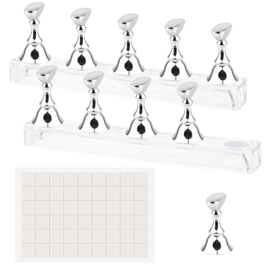 Picture of Nail Stand Acrylic Nail Art Display Stand Magnetic Nail Tips Practice Holder 54 Pcs Reusable Adhesive Putty for DIY Painting Nails Stand kit (silver)