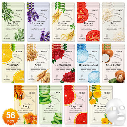 Picture of KONEUK 56 Pack Sheet Face Masks Skincare for Women, Hydrating Face Masks Suitable for Sensitive Skin, Bulk Facial Mask Gifts Set for Skin Care, Home Skincare Spa for All Skin Types