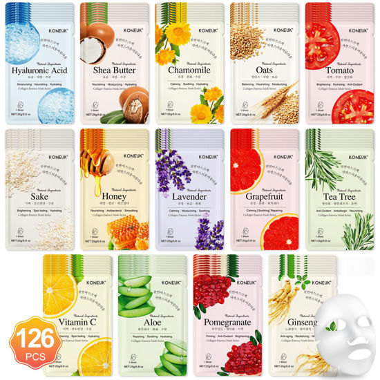 Picture of KONEUK 126 Pack Sheet Face Masks Skincare, Bulk Facial Mask Gifts Set for Women Skin Care, Hydrating Face Masks Suitable for All Skin Types, Face Mask Spa for Sensitive Skin