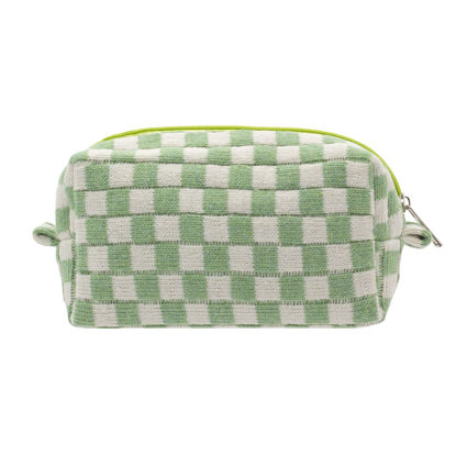 Picture of PAZIMIIK Checkered Makeup Bag for Purse Portable Zipper Make Up Pouch Small Cosmetic Case for Travel Accessories (Light Green)