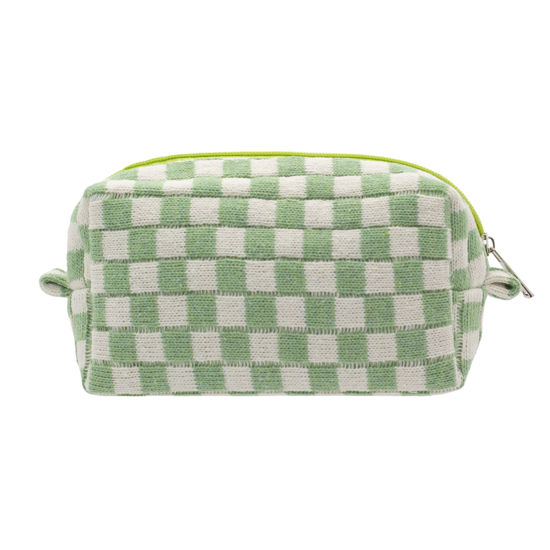 Picture of PAZIMIIK Checkered Makeup Bag for Purse Portable Zipper Make Up Pouch Small Cosmetic Case for Travel Accessories (Light Green)