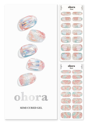 Picture of ohora Semi Cured Gel Nail Strips (N Newtro no.1) - White, Metallic, Works with UV/LED Lamps, Salon-Quality, Long Lasting, Easy to Apply & Remove - Includes 2 Prep Pads, Nail File & Wooden Stick