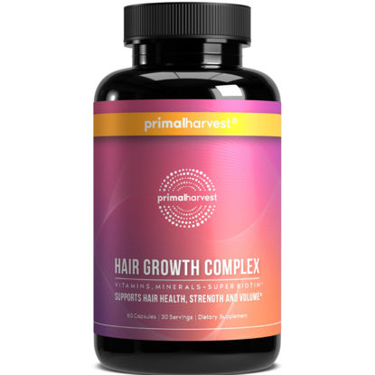 Picture of Primal Harvest Hair Growth Vitamins, Hair Growth for Women & Men - 60 Hair Growth Pills, Natural Hair Thickening Products for w/Biotin & Zinc - Hair Supplement, Regrowth Hair Vitamins
