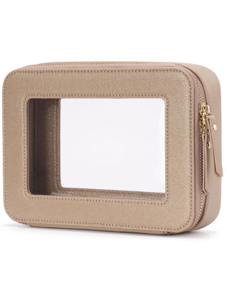 Picture of Popvibe Clear Makeup Bag Travel Cosmetic Case Transparent Toiletry Bag with Zipper, Portable Make Up Organizer Traveling Compact Car Bag for Essentials, Gold, Medium